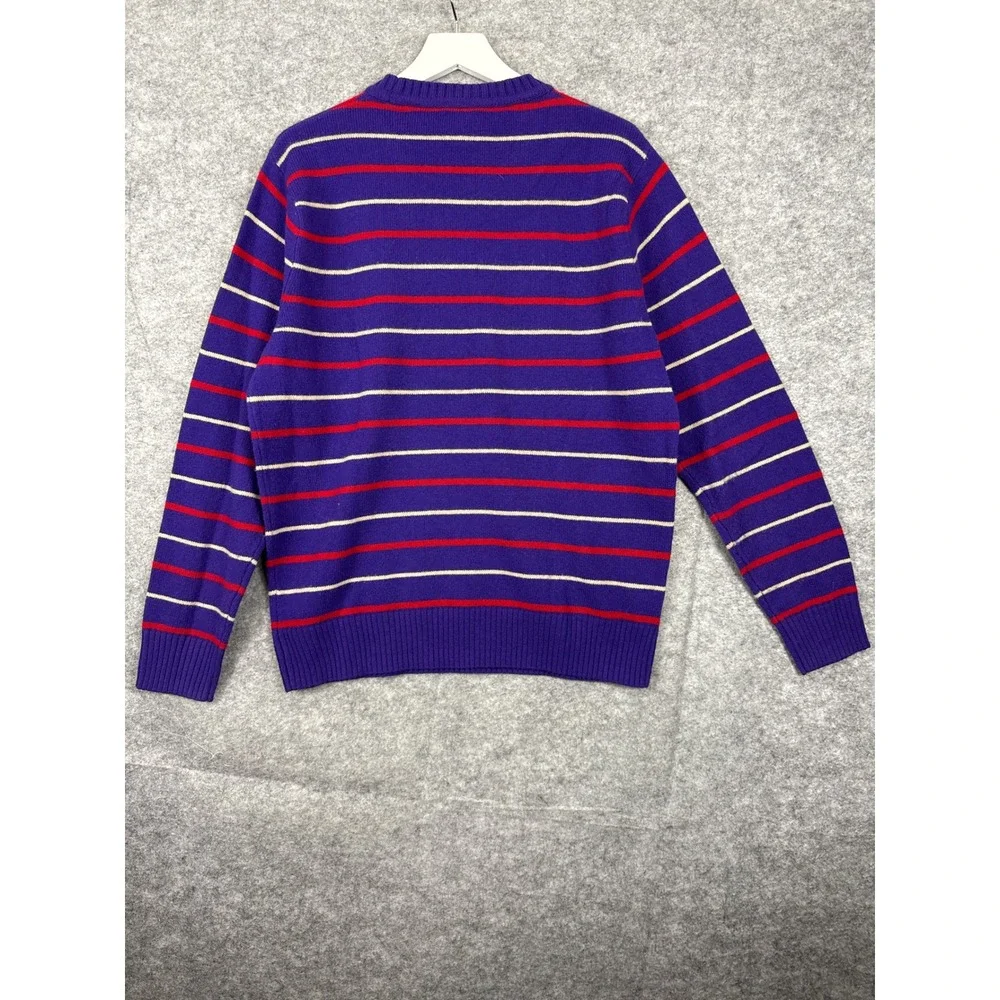 J.‎ Crew Rugged Merino Wool Blend Striped Crew Neck Sweater Purple Red Mens L